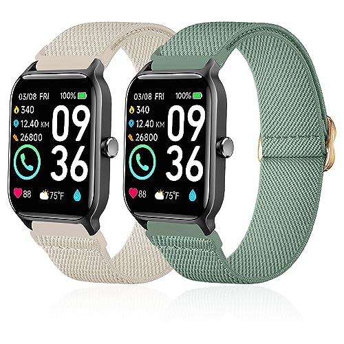 Lzwldan 2 Stück dehnbare Nylon-Uhrenarmbänder, kompatibel mit Woneligo Smart Watch W13, Schlaufen, weiche elastische Bänder für FITVII H56/ENOMIR ID208BT/MILOUZ IDW19 Uhr für Damen und Herren von Lzwldan