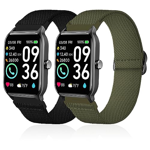 Lzwldan Dehnbare Nylon-Uhrenarmbänder, kompatibel mit Woneligo/Fitpolo Smart Watch IDW13, weiches elastisches Schlaufenband für Fitvii H56/Toobur/Enomir/Milouz/Tensky IDW19 Uhr für Damen und Herren, 2 von Lzwldan