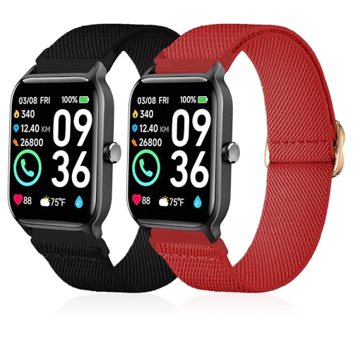 Lzwldan Dehnbare Nylon-Uhrenarmbänder, kompatibel mit Woneligo/Fitpolo Smart Watch IDW13, weiches elastisches Schlaufenband für Fitvii H56/Toobur/Enomir/Milouz/Tensky IDW19 Uhr für Damen und Herren, 2 von Lzwldan