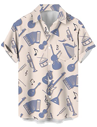 Herren Vintage Bowling Shirt 1950er Retro Rockabilly Stil Kurzarm Button Down Musik Hawaiihemden, Messing-Blueviolet, XL von Lzzidou