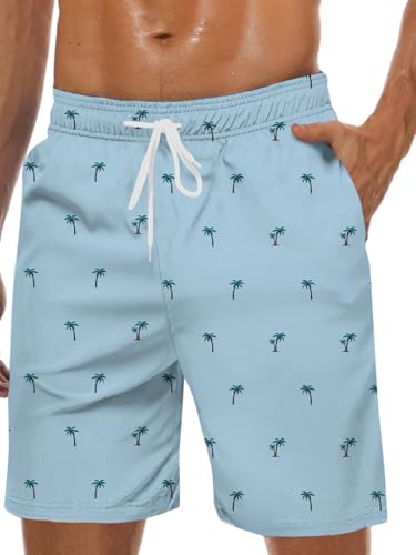 Lzzidou Herren-Badehose, Netzfutter, schnell trocknende Boardshorts, Kleine Palme, Medium von Lzzidou