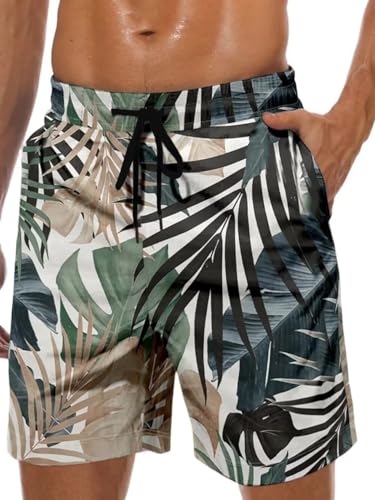 Lzzidou Herren Badehose Quick Dry Hawaii Boardshorts Gefüttert Strandshorts mit Taschen, Bananenblätter, XXL von Lzzidou