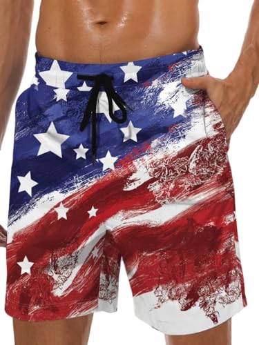 Lzzidou Herren Badehose Quick Dry Hawaii Boardshorts Gefüttert Strandshorts mit Taschen, Patriotic-USA Flagge, L von Lzzidou