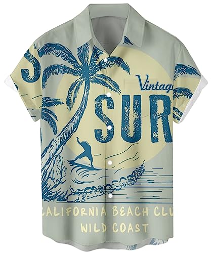 Lzzidou Herren Hawaiihemd Kurzarm Button Down Beach Shirts, Surf, L von Lzzidou