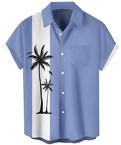 Lzzidou Herren Hawaiihemd Kurzarm Button Down Strandhemden, Blaue Palme, L von Lzzidou