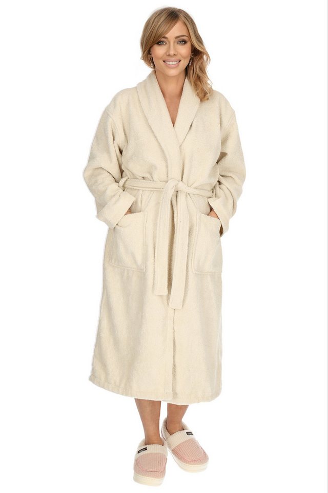 M-Diamant Bademantel Damen / Damenbademantel / Bademantel / Morgenmantel / 100% Baumwolle, Langform, Melange-Optik- mit Gürtel, Gürtel, Langform mit Gürtel von M-Diamant