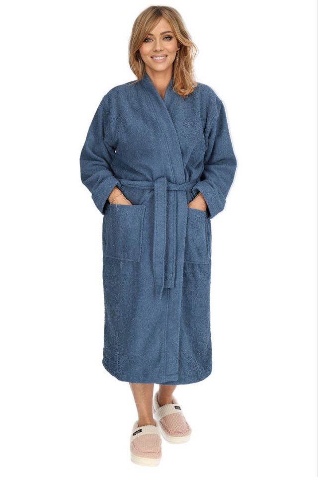 M-Diamant Bademantel Damen / Damenbademantel / Bademantel / Morgenmantel / 100% Baumwolle, Langform, Melange-Optik- mit Gürtel, Gürtel, Langform mit Gürtel von M-Diamant