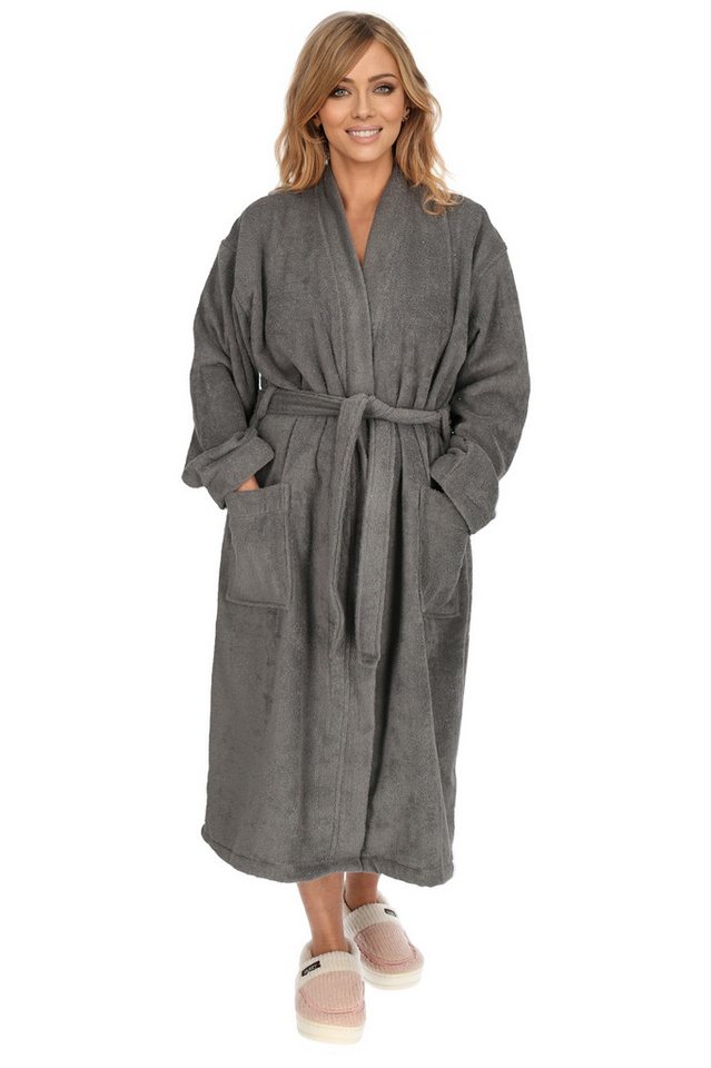 M-Diamant Bademantel Damen / Damenbademantel / Bademantel / Morgenmantel / 100% Baumwolle, Langform, Melange-Optik- mit Gürtel, Gürtel, Langform mit Gürtel von M-Diamant