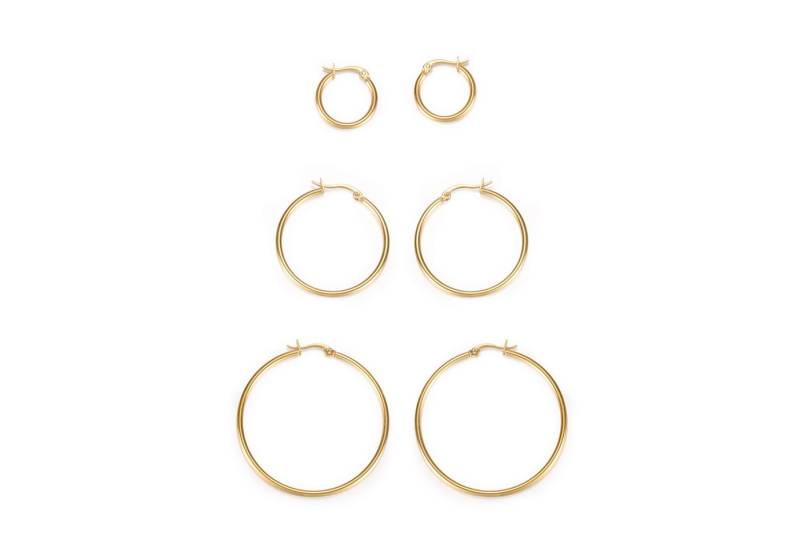 M-Diamant Creolen-Set Creolen-Set GOLDEN TRIO – 3 Paar goldfarbene Edelstahl-Creolen (Set, 6-tlg., 3 Paar Creolen in verschiedenen Größen), langlebig, praktischer Klappverschluss von M-Diamant