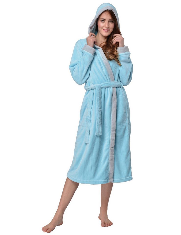RAIKOU Damenbademantel Damen Bademantel mit Kapuze Coral-Fleece Flausch Relax Kuschel, Kapuze, Gürtel, atmungsaktiv leicht RAIKOU Damenbademantel Damen Bademantel mit Kapuze Coral-Fleece Flausch Relax Kuschel, Kapuze, Gürtel, atmungsaktiv leicht von RAIKOU