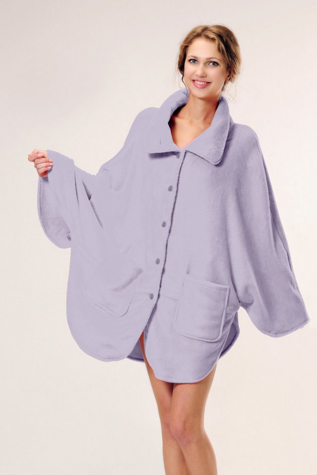 M-Diamant Morgenmantel Bademantel Morgenmantel Kuscheliger Fleece-Poncho mit Knöpfen Onesize, ohne, Knopfleiste von M-Diamant