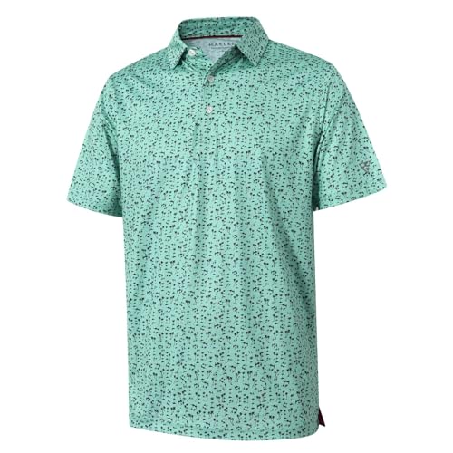 Golf-Shirts für Herren Dry Fit Kurzarm Print Performance Feuchtigkeitstransport Poloshirt, Mint Seaside Palm, L von M MAELREG