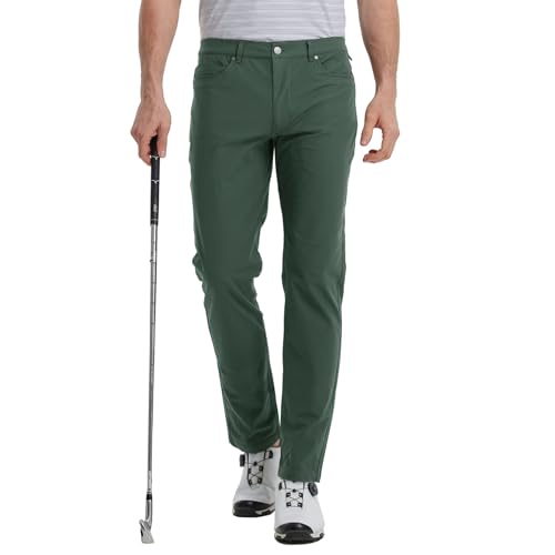 M MAELREG Golfhose für Herren, leicht, feuchtigkeitsableitend, Business, 76,2 cm/81,3 cm/86,4 cm, Stretch, flache Vorderseite, Freizeithose für Herren, Olivgrün, 38W / 30L von M MAELREG