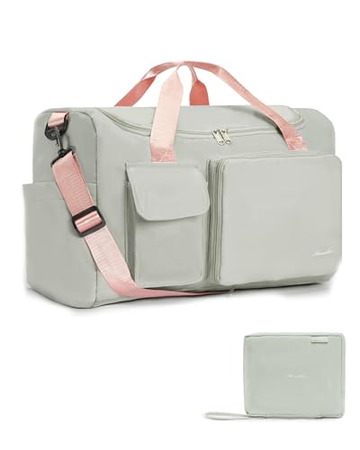 MANUEKLEAR Mini Travel Duffel Bags Women Foldie Travel Bag mit Nassfach, Kleiner Turnbeutel für Damen mit Schuhfach, Premium Grey, Damen-Reisetasche aus Segeltuch von M MANUEKLEAR