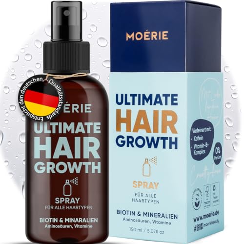 MOERIE Haarwachstum Serum Spray 150ml - natürlich Haarwachstum beschleunigen - Haarwuchsmittel Frauen & Männer - mit Mineralien, Caffein & Biotin Haare stärken - Haarvitamine gegen Haarausfall Frau von M MOÉRIE