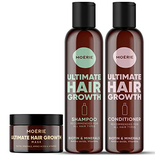 MOERIE Shampoo Set 3-teilig - Haarwachstum Shampoo, Conditioner & Haarmaske gegen Haarausfall - natürlich Haarwachstum beschleunigen - Veganes Haarwuchsmittel Frauen & Männer - Mineralien & Coffein von M MOÉRIE
