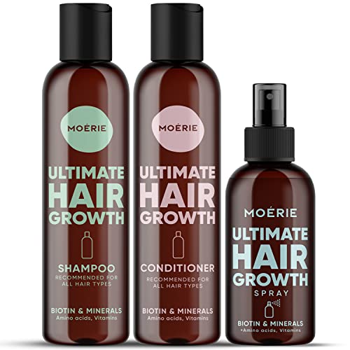 MOERIE Shampoo Set 3-teilig - Shampoo gegen Haarausfall, Conditioner & Haarwachstum Serum - natürliches Haarwachstum beschleunigen - Veganes Haarwuchsmittel Frauen & Männer - 77 Mineralien & Coffein von M MOÉRIE