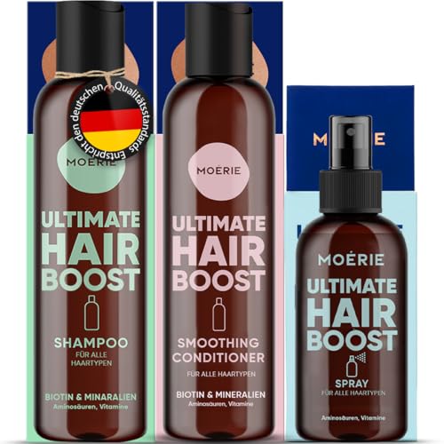 MOERIE Shampoo Set 3-teilig - Shampoo gegen Haarausfall, Conditioner & Haarwachstum Serum - natürliches Haarwachstum beschleunigen - Veganes Haarwuchsmittel Frauen & Männer - 77 Mineralien & Coffein von Moerie
