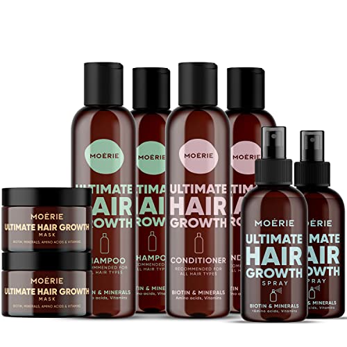 MOERIE Shampoo Set 8-teilig - Shampoo gegen Haarausfall, Conditioner, Haarwachstum Serum & Haarmaske - natürlich Haarwachstum beschleunigen - Veganes Haarwuchsmittel Frauen & Männer - 77 Mineralien von M MOÉRIE