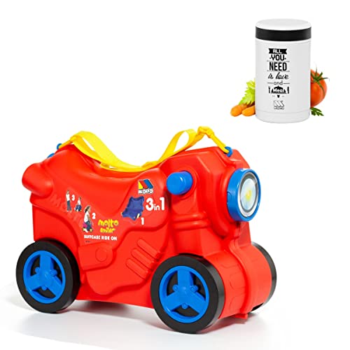 MOLTO | Kinderkoffer Molto Moto Rot + Thermoskanne 500 ml | Kinderreisekoffer, Kinderhandgepäck, Kinderhandgepäck, Lernspielzeug für Kinder, Für Kinder ab 36 Monaten von M MOLTO