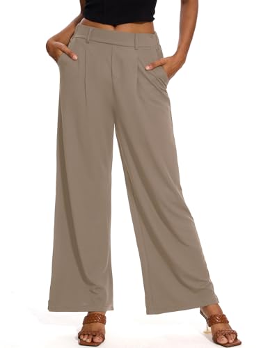M MOTEEPI Hosen Damen Weite Hose Khaki Palazzo Hose Stoffhose Elegant Freizeithose Weites Bein Damen mit elastischem Bund Business XXL von M MOTEEPI