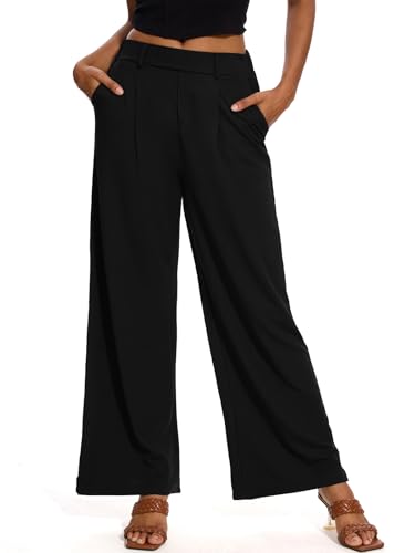 M MOTEEPI Hosen Damen Weite Hose Schwarz Palazzo Hose Stoffhose Elegant Freizeithose Weites Bein Damen mit elastischem Bund Business XL von M MOTEEPI