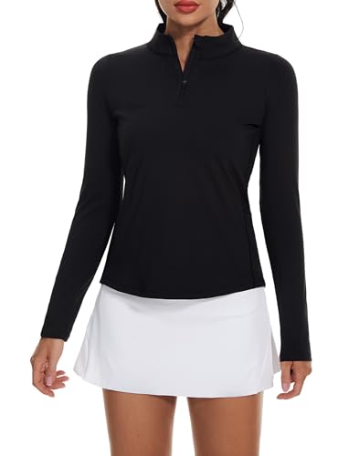 M MOTEEPI Poloshirt Damen Langarm Mit Tasche Quarter Zip UV Funktionsshirt Sportshirt Laufshirt Langarmshirt Sport Schwarz XXL von M MOTEEPI