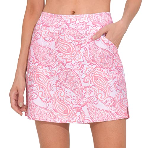M MOTEEPI Tennisrock Damen 16'' Skort Damen Rock Mit Hose Drunter Skirt Mit 4 Taschen Golfrock Sportrock Damen Hohe Taille Sommer Röcke Innerer Kurzer Hose Kristall-Rosa XL von M MOTEEPI