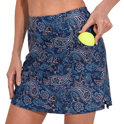 M MOTEEPI Tennisrock Damen 16'' Skort Damen Rock Mit Hose Drunter Skirt Mit 4 Taschen Golfrock Sportrock Damen Hohe Taille Sommer Röcke Innerer Kurzer Hose Saphirblau L von M MOTEEPI
