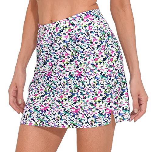 M MOTEEPI Tennisrock Damen 16'' Skort Damen Rock Mit Hose Drunter Skirt Mit 4 Taschen Golfrock Sportrock Damen Hohe Taille Sommer Röcke Innerer Kurzer Hose Bunte Blumen XL von M MOTEEPI
