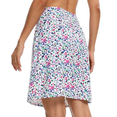 M MOTEEPI Tennisrock Damen 20'' Knielang Rock Mit Hose Drunter Damen Hohe Taille Hosenrock Skort Skirt for Women Golfrock Sportrock Midi Rock Damen Sommer Mit Taschen Innenshorts Bunte Blumen L von M MOTEEPI