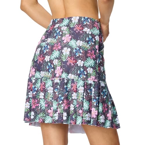 M MOTEEPI Tennisrock Damen Hosenrock Skirts Skort 19" Knielang Ruffle Saum Rock mit Hose Drunter Rock Damen Fahrradrock Golfrock Hohe Taille mit 3 Taschen Blumig XXL von M MOTEEPI