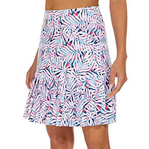 M MOTEEPI Tennisrock Damen Hosenrock Skirts Skort 19" Knielang Ruffle Saum Rock mit Hose Drunter Rock Damen Fahrradrock Golfrock Hohe Taille mit 3 Taschen Rosa Blatt 3XL von M MOTEEPI