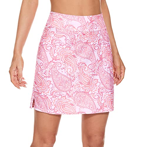 M MOTEEPI Tennisrock Damen Hosenrock Damen Sommer Golfrock 18" Skort Rock mit Hose Tennisrock mit 4 Taschen Kristallrosa L von M MOTEEPI