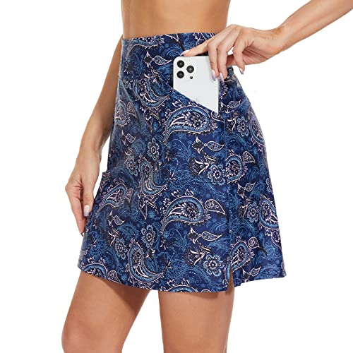 M MOTEEPI Tennisrock Damen Hosenrock Damen Sommer Golfrock 18" Skort Rock mit Hose Tennisrock mit 4 Taschen Saphirblau L von M MOTEEPI