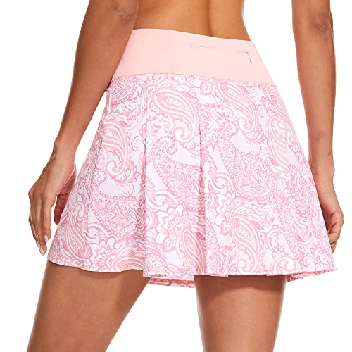 M MOTEEPI Tennisrock Skort Damen Hosenrock Kurz Faltenrock Mit Hose Drunter Tennis Rock Skirt Wanderrock Mit Innenhose Taschen Hohe Taille Sommer 16" Sportrock Kristallrosa L von M MOTEEPI