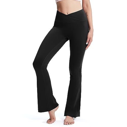 M MOTEEPI Yogahose Damen Flare Schlaghose Hohe Taille Bootcut Pilates Bauchkontrolle Büro Stretch Hose Elegante Jazzpants Workout Leggings mit Taschen Schwarz M von M MOTEEPI