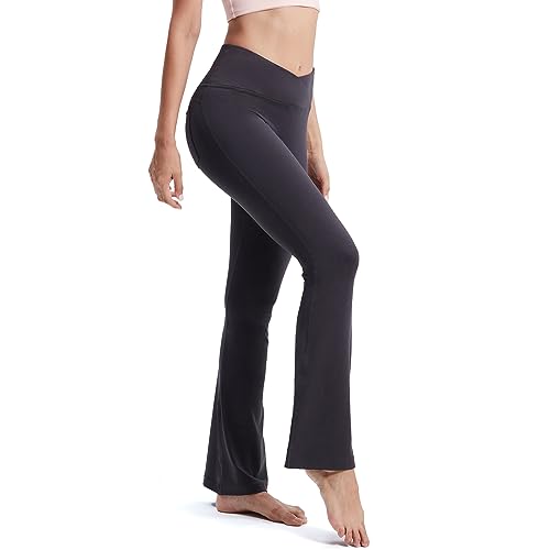 M MOTEEPI Yogahose Damen Flare Schlaghose Hohe Taille Bootcut Pilates Bauchkontrolle Büro Stretch Hose Elegante Jazzpants Workout Leggings mit Taschen Grau M von M MOTEEPI