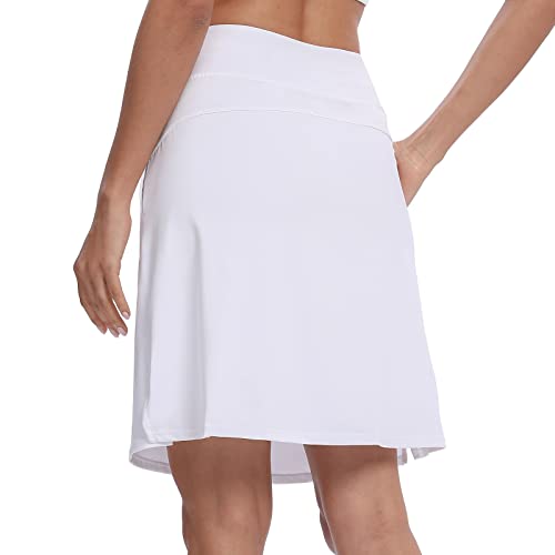 M MOTEEPI Athletic Golf Skort for Women with Pockets Long Tennis Skorts Skirts Modest Knee Length Stretchy UV Protection White XL von M MOTEEPI