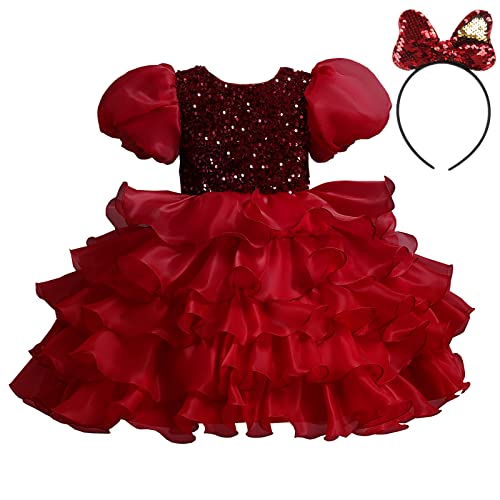 M MUNCASO Kleid Mädchen Glitzer Prinzessin Festliches Kleid Mädchen Rot Weihnachtskleid Puffärmel Party Kinderkleider Ballkleider Kleider für Mädchen Hochzeit Prom Festkleid für 3-12 Jahre von M MUNCASO