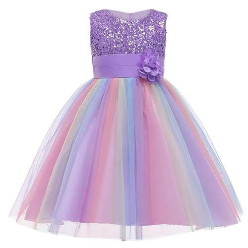 M MUNCASO Mädchen Prinzessin Kleid Pailletten Blume Tüll Regenbogen Ärmelloses Abendkleid Geburtstagsfeier Hochzeit Brautjungfer Mädchen Abendkleider Kleinkind Alter für 2-13 Jahre von M MUNCASO