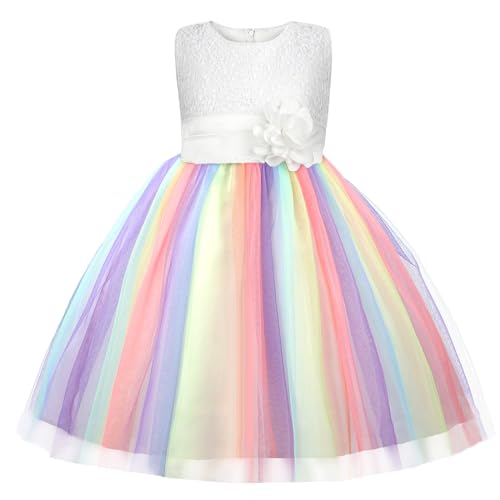 M MUNCASO Mädchen Prinzessin Kleid Pailletten Blume Tüll Regenbogen Ärmelloses Abendkleid Geburtstagsfeier Hochzeit Brautjungfer Mädchen Abendkleider Kleinkind Alter für 2-13 Jahre von M MUNCASO