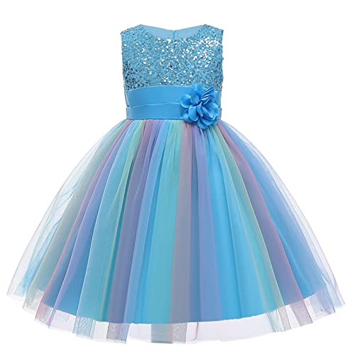 M MUNCASO Mädchen Prinzessin Kleid Pailletten Tüll Blume Regenbogen Runder Kragen Ärmelloses Abendkleid Geburtstagsfeier Hochzeit Brautjungfer Mädchen Abendkleider Kleinkind Baby Alter für 2-13 Jahre von M MUNCASO