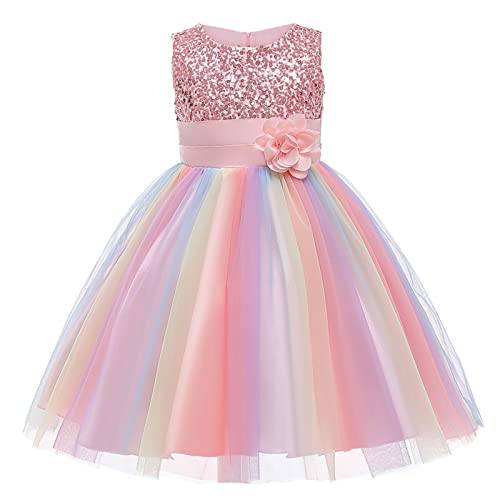 M MUNCASO Mädchen Prinzessin Kleid Pailletten Tüll Blume Regenbogen Rundkragen Ärmellos Abendkleid Geburtstagsfeier Hochzeit Brautjungfer Mädchen Abendkleider Kleinkind Baby Alter für 2-13 Jahre von M MUNCASO