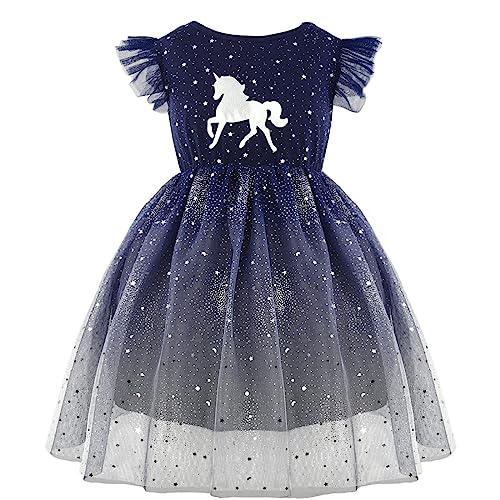 M MUNCASO Mädchen Prinzessin Kleid Stern Tüll Tutu Kleid Geburtstag Party Hochzeit Brautjungfer Festzug Kleinkind Mädchen Kleider für 3-8 Jahre, kurz blau, 4-5 Jahre von M MUNCASO