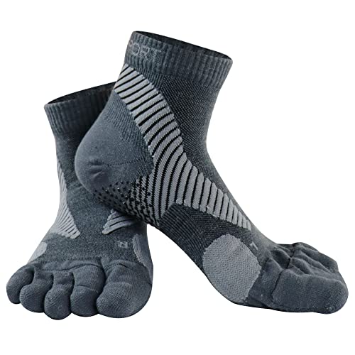 M Magic Sport Merinowolle Mischung Anti-Rutsch über Knöchel Zehensocken Fünf Finger Herren Damen Laufen Wandern Radfahren Camping, GRAU, Medium-Large von M Magic Sport