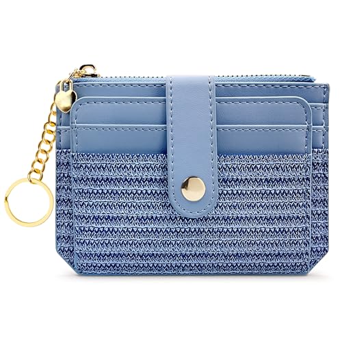 M-Plateau Slim Card Wallet with Keychain, Women's Small Bifold ID Holder with Zipper Pocket, Indigo, Blau, Casual von M-Plateau