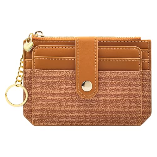 M-Plateau Slim Card Wallet with Keychain, Women's Small Bifold ID Holder with Zipper Pocket, Indigo, Braun, Casual von M-Plateau