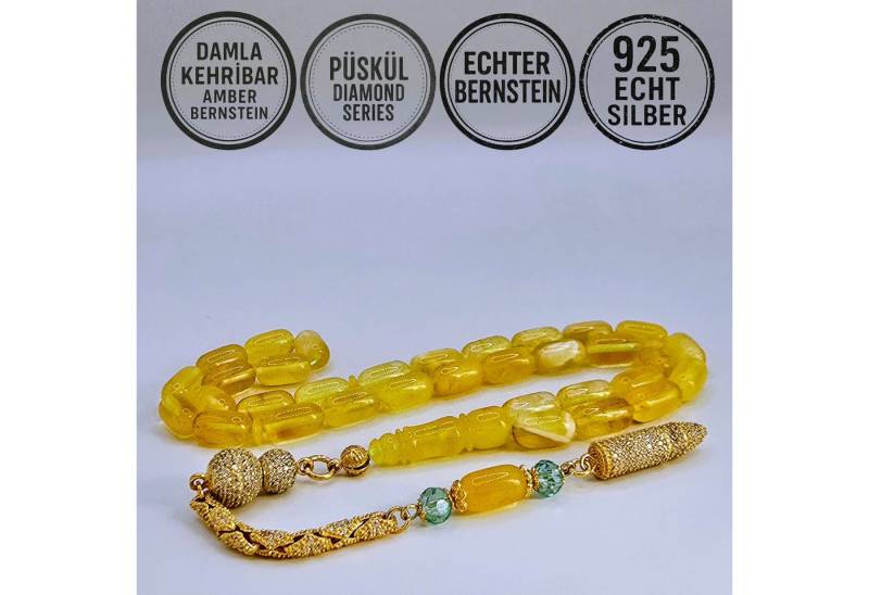 M-Punkt24 Kettenanhänger Tesbih Damla Kehribar Bernstein 23 Gr Rosary Prayerbeads Gebeteskette (inkl. Etui), DIAMOND Series Püskül/Tassel, 925 Silber, Bernstein, Kehribar, Damla von M-Punkt24