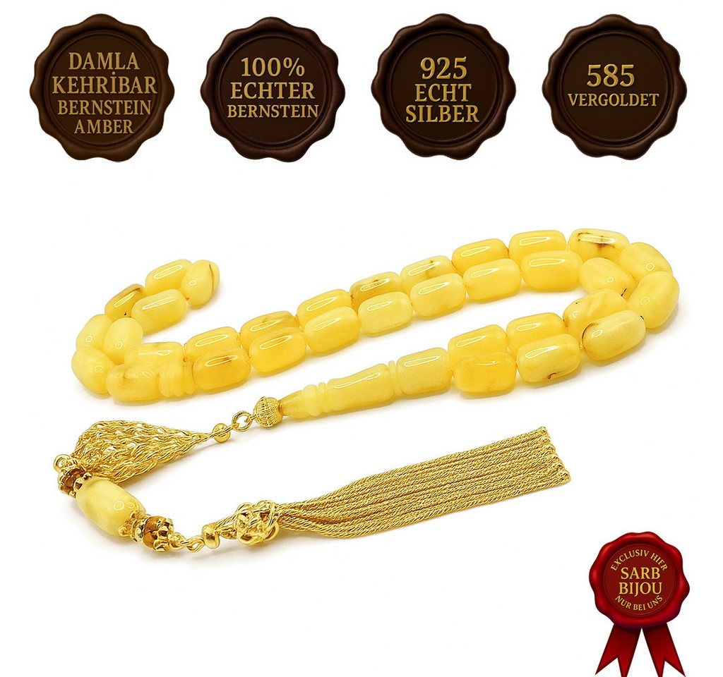 M-Punkt24 Kettenanhänger Tesbih Tespih (28 Gramm, Gebetskette, Misbah, Subha, inkl. Etui), Vizyon Püskül, 925 Echt - Silber mit 585 vergoldung von M-Punkt24